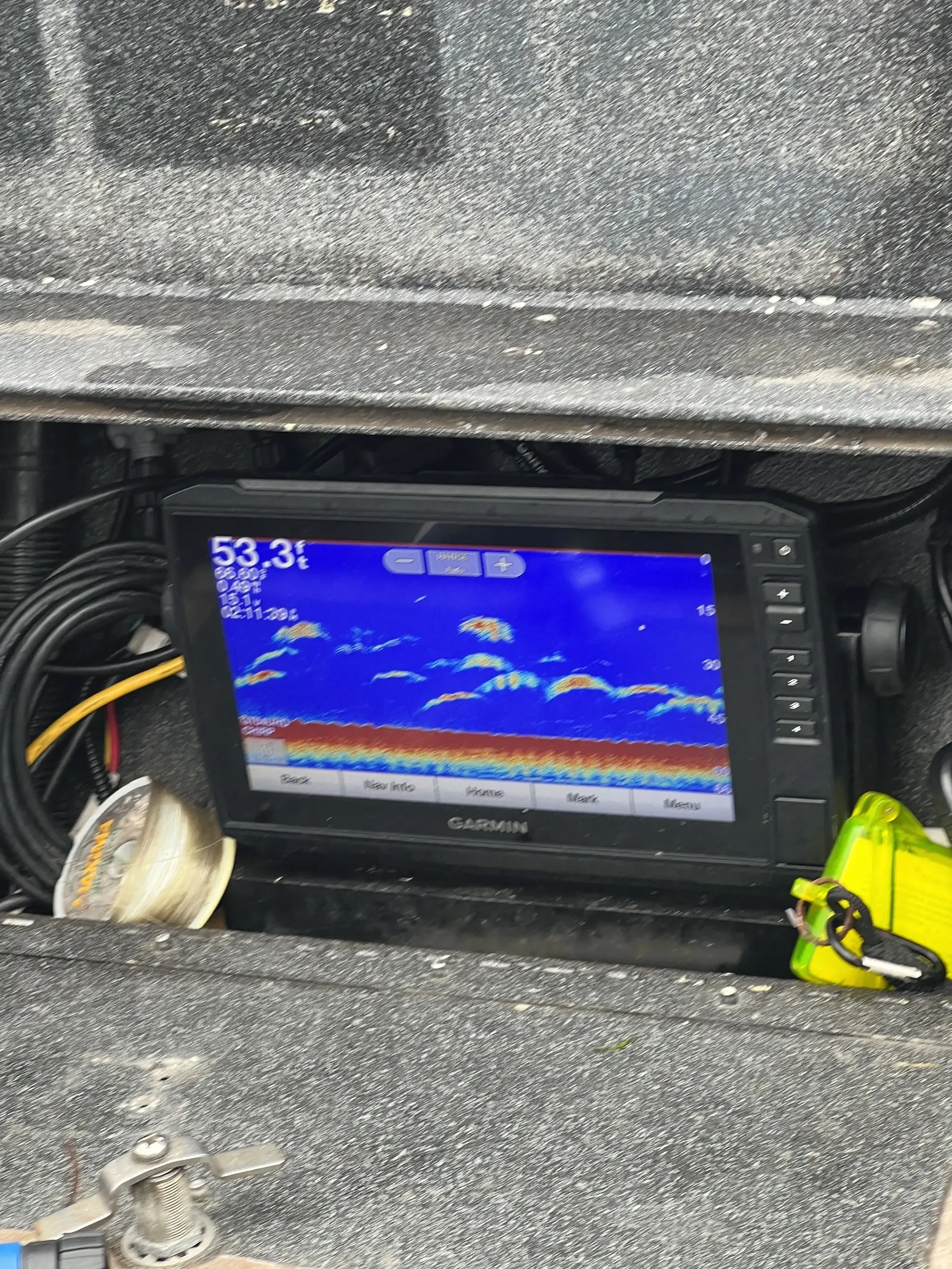 Fish finder sonar screen on a boat